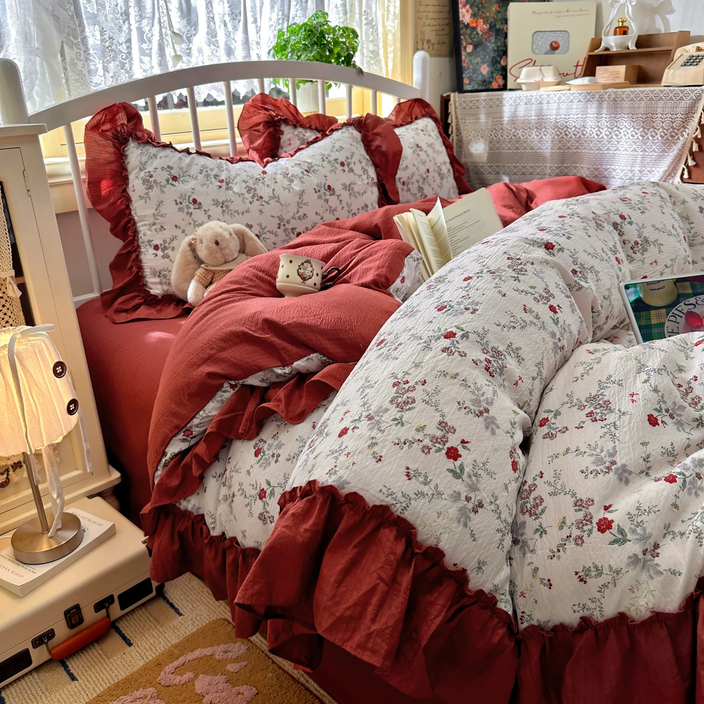 Aesthetic Floral Duvet Cover - 프랑스풍 빈티지 스타일 침구 세트, 시골풍