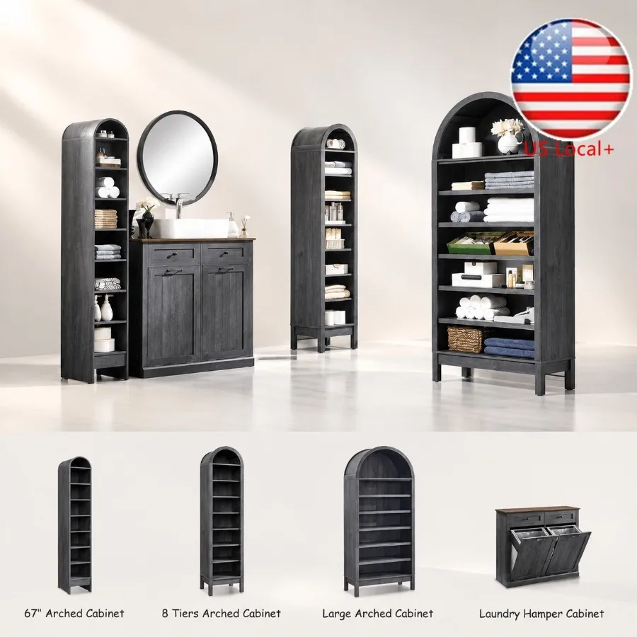 Storage & Organization - 높이 67인치의 아치형 욕실 수납장, 8단으로