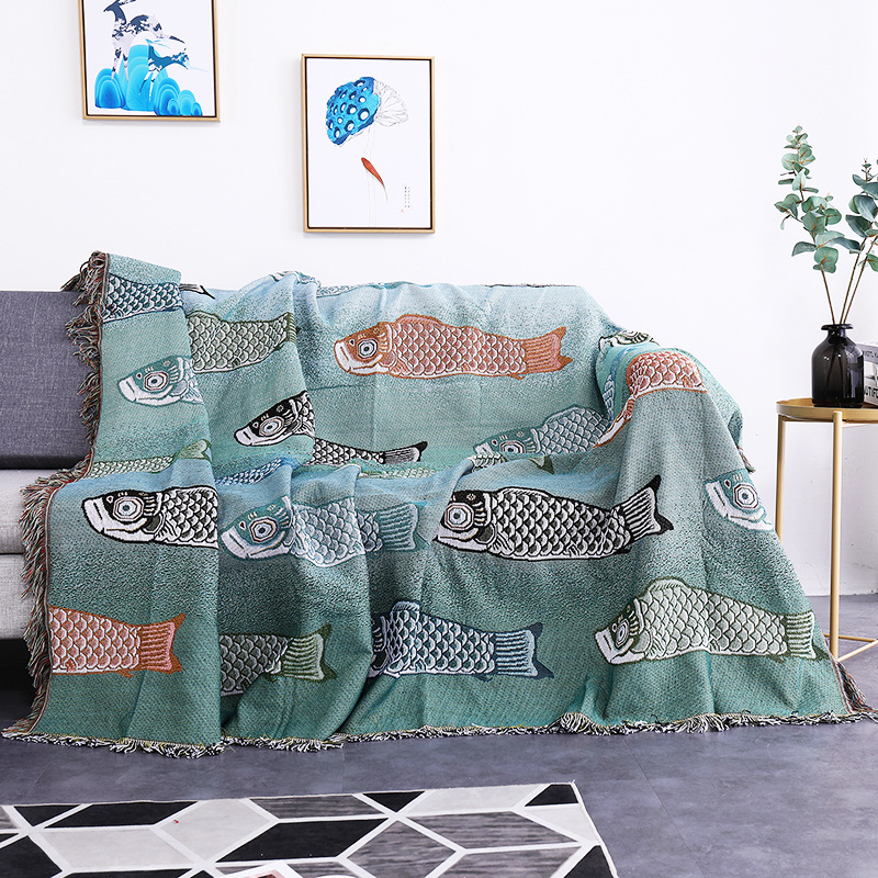 섬유 도시 Ins 현대 간단한 잉어 물고기 패턴 소파  - Boho Throw Blanket Fringe 리뷰 및 가격