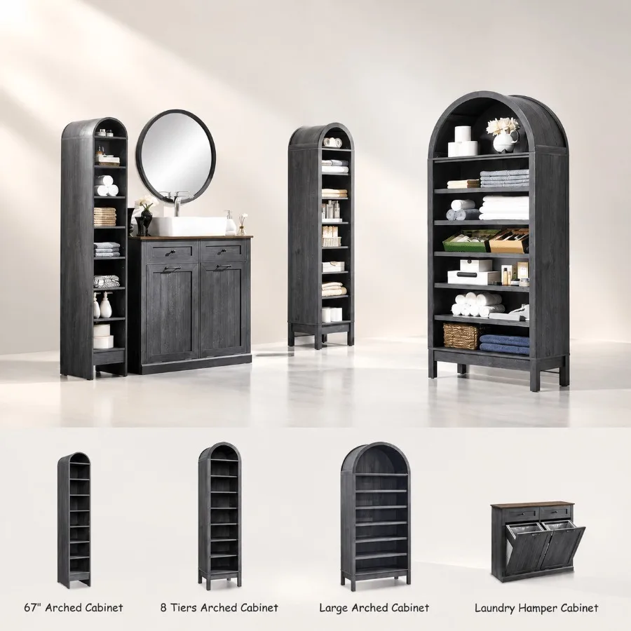 높이 67인치의 아치형 욕실 수납장, 8단으로 구성된  - Storage & Organization 리뷰 및 가격