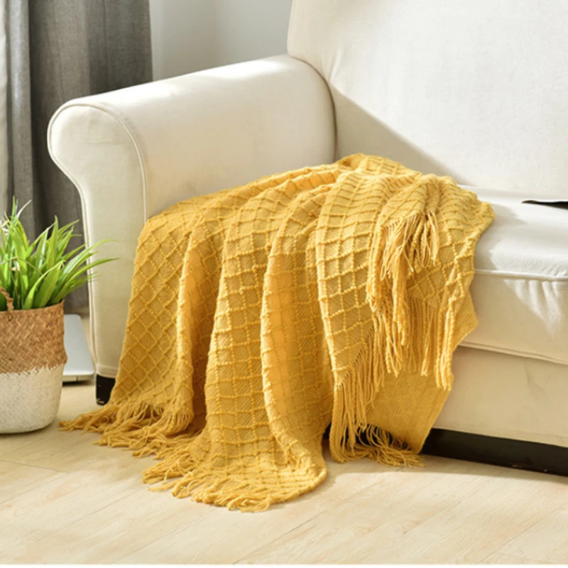 머스타드 옐로우 색상의 질감 있는 니트 소재 러그, 보 - Boho Throw Blanket Fringe 리뷰 및 가격