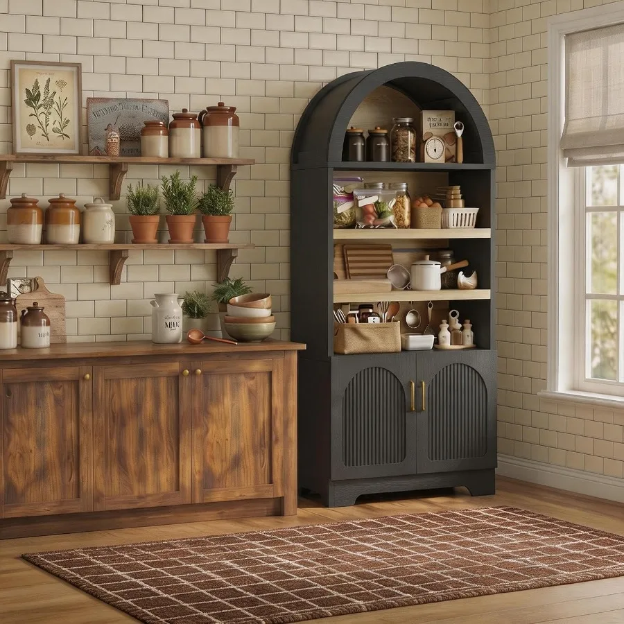 71인치 높이의 아치형 주방 수납장, MDF 소재에 검 - Storage & Organization 리뷰 및 가격