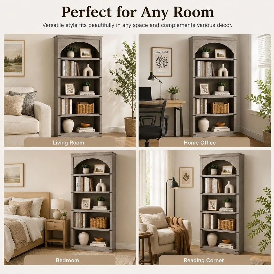 68.7cm 높이의 농가 스타일 아치형 책장, 5단 빈 - Storage & Organization 리뷰 및 가격